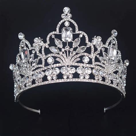 Gorgeous Silver Crystal Large Queen Pageant Crown Noble Rhinestone ...