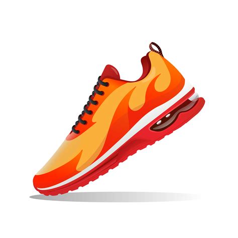 running shoes illustration  fire shape yellow  red isolated