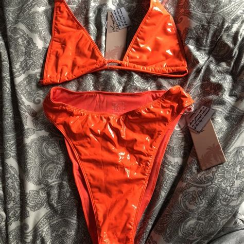 Oh Polly Orange Vinyl Bikini Size Medium New And Depop