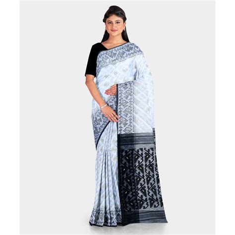 Buy Black And White Jamdani Saree In Resham Cotton