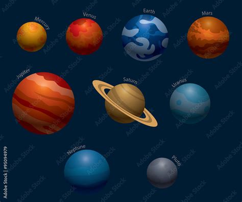 Vector Image Of The Planets Of The Solar System Orange Mercury Red