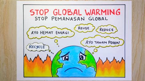 Cara Menggambar Poster Penanggulangan Pemanasan Global Youtube