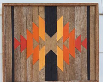 Reclaimed Wood Wall Art Southwest Decor Native American Art Ski