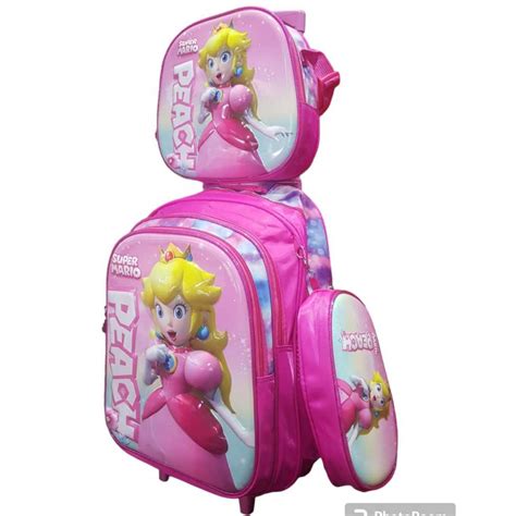 Mochila Escolar Princesa Peach Mario Infantil Rodinhas Shopee Brasil