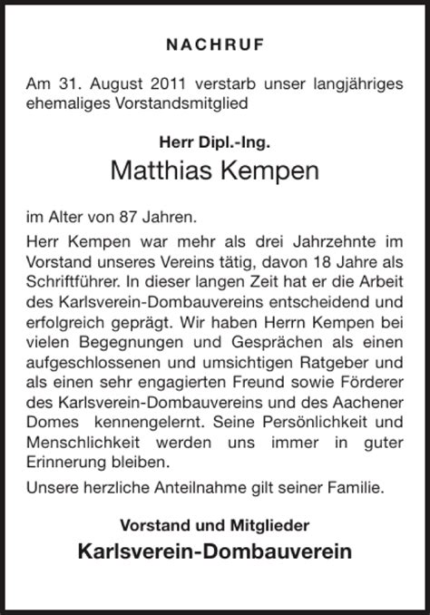 Traueranzeigen Von Matthias Kempen Aachen Gedenkt