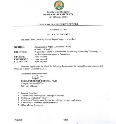 Notice Of Vacancy ISU Ilagan