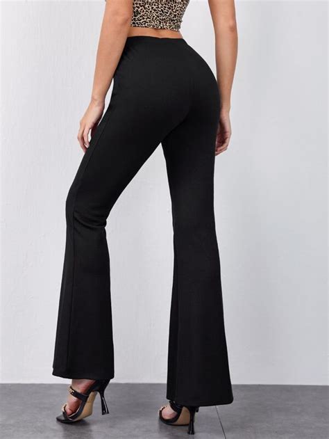 Shein Essnce Pantalones Unicolor De Pierna Amplia Moda De Mujer