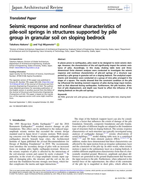 PDF Seismic Response And Nonlinear Characteristics Of Pilesoil