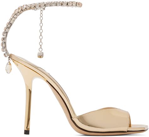 Gold Saeda 100 Heeled Sandals By Jimmy Choo On Sale