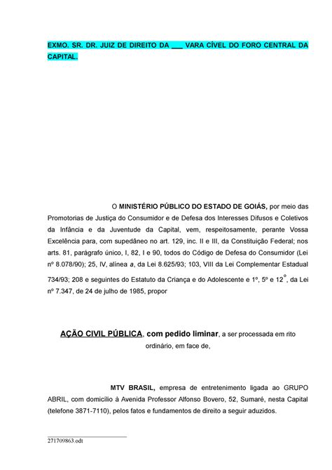 Inicial Acao Civil Publica Odt Exmo Sr Dr Juiz De