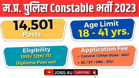 MP Police Constable Recruitment 2023 म पर पलस भरत 2023 Police