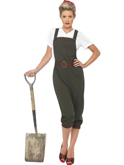 Ladies Land Girl World War Army Outfit Ww2 1940s Fancy Dress Costume