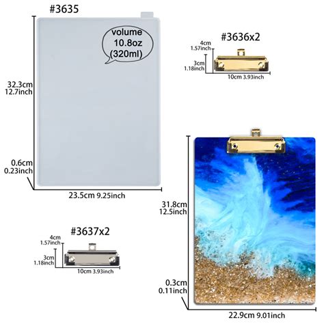 Clipboard Epoxy Resin Silicone Mold With 4 Low Profile Clips A4 Size