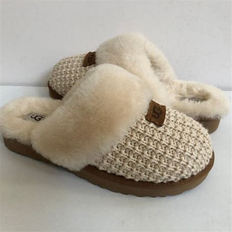 Ugg Cozy Knit Cream Shearling Lined Slip On Slippers Preppy Shoes