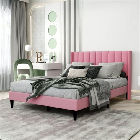 ZIRUWU Simple Full Upholstered Platform Bed Frame, Pink - Walmart.com