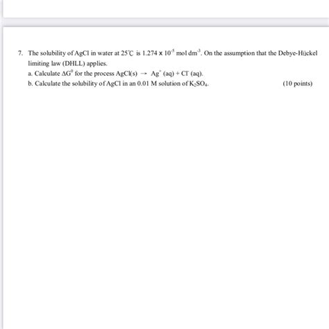 Solved The Solubility Of AgCl In Water At 25 Deg C Is Chegg