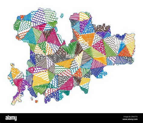 Mapa de estilo infantil de Mykonos Polígonos dibujados a mano en forma