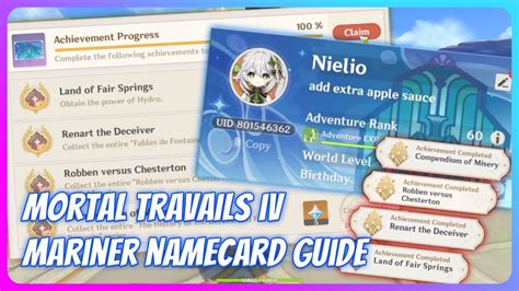 Mortal Travails Series IV Fontaine Mariner Namecard Complete Guide