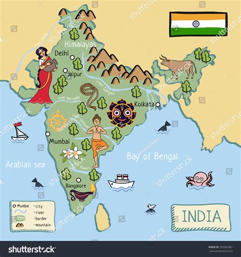 Cartoon Map India Stock Illustration 376381801