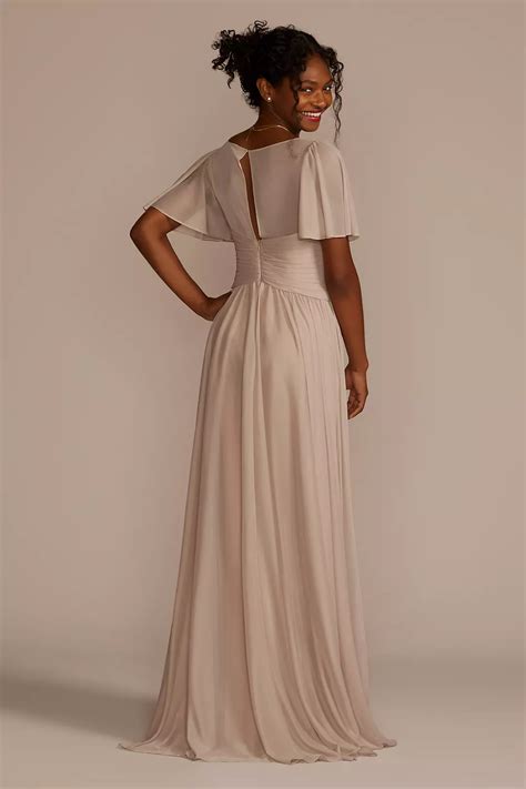 Flutter Sleeve Crisscross Mesh Bridesmaid Dress Davids Bridal