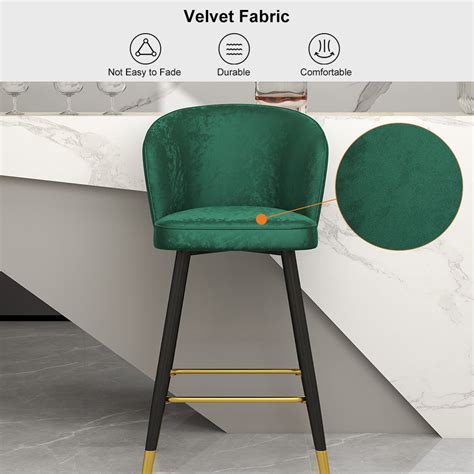 Green Bar Height Bar Stool Tufted Upholstered Velvet Bar Stool Footrest