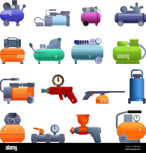 Air Compressor Icons Set Cartoon Set Of Air Compressor Vector Icons