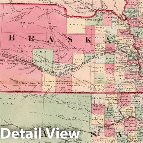 Historic Map 1866 State Of Kansas And Nebraska And Indian Territori Historic Pictoric