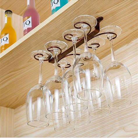 White Black 4 12 Hanging Under Cabinet Wine Cup Holder Stemware Storage Rack Bar Wine Glass