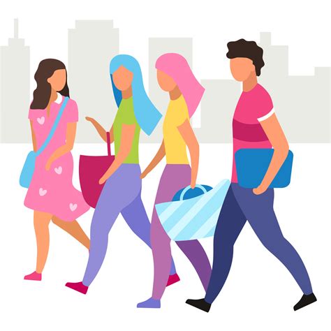 Group Of People Walking Street Flat Vector Illustration Friends Walk