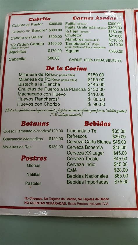 Menu At Los Norteños Restaurant Matamoros Matamoros 109