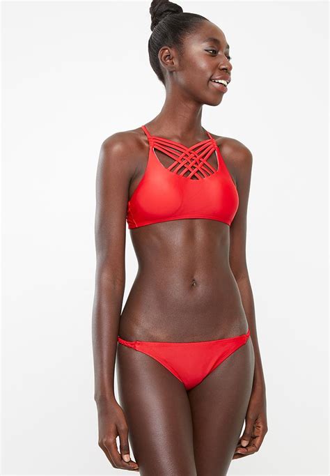 Ruffle Detail Bikini Set Red London Hub Bikinis Superbalist