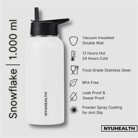 Promo Vacuum Insulated Water Bottle Nyuhealth 1 Liter Color Snowflake