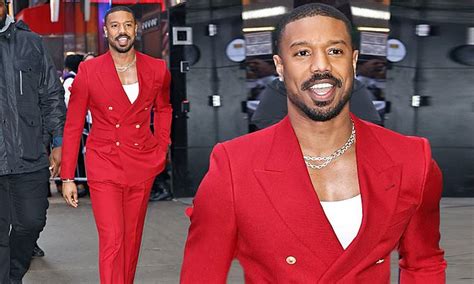 Michael B Jordan Looks Handsome In Bright Red Double Breasted Suit