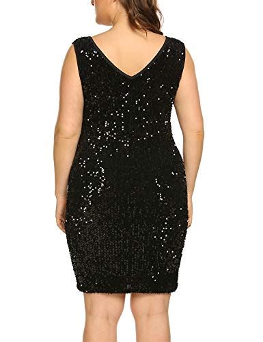 Involand Womens Sequin Dress Plus Size Sexy V Neck Party Cocktail