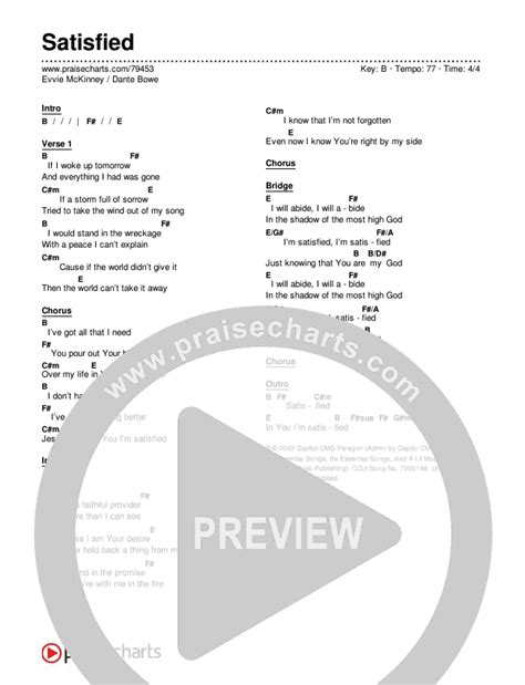 Satisfied Chords PDF (Evvie McKinney / Dante Bowe) - PraiseCharts