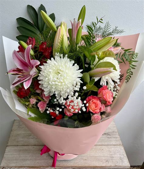 Bouquet In Red Pink And White Blossoms Of Tweed Banora Florist