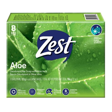 Zest Aloe Water And Pear Hydrating Deodorant Bar Soap 4 Oz 8 Pack