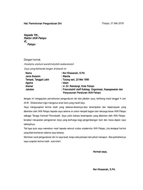 Detail Contoh Surat Resign Karyawan Koleksi Nomer 24