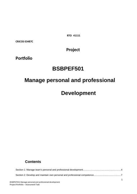 BSBPEF501 Manage Personal And Professional Development Project Portfolio