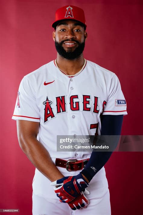 Jo Adell Of The Los Angeles Angels Poses During Photo Day At Tempe