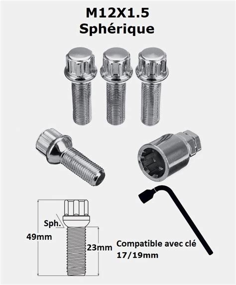 Vis Antivol De Roues M X Longueur Filetage Mm Sph Rique