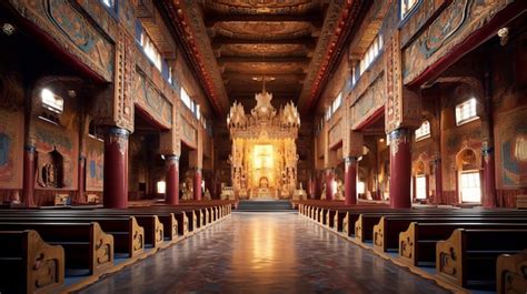 Templo budista tibetano con arquitectura gótica francesa Foto Premium