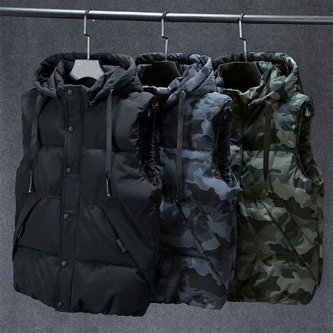 Men Puffer Bubble Detachable Hooded Waistcoat Gilet Quilted Camo Jacket