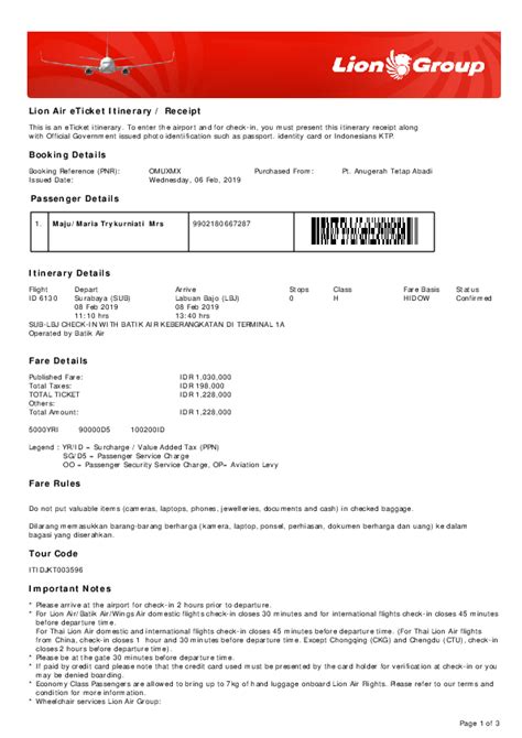 (PDF) Lion Air eTicket (OMUXMX) - Maju - Agent Copy.pdf | Maria ...