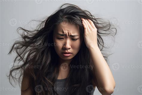 sad young woman with a brush in her messy hair and hair loss 27794196 ...