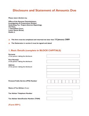 Fillable Online Revenue Form IPP1 Disclosure And Statement Of Amounts