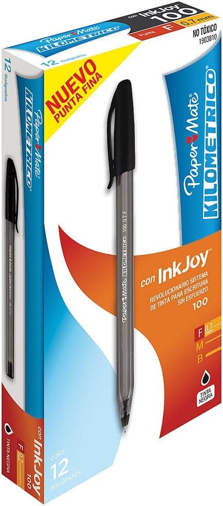 Paper Mate Kilometrico Bolígrafo Punto Fino Negro caja de 12 Amazon