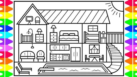 How To Draw A Mansion With A Pool | AESTHETIC DRAWING