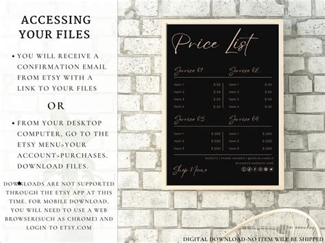 Price List Template Diy Small Business Printable Pricing Guide Etsy