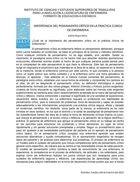 Importancia Del Pensamiento Critico En La Practica Cl Nica De La